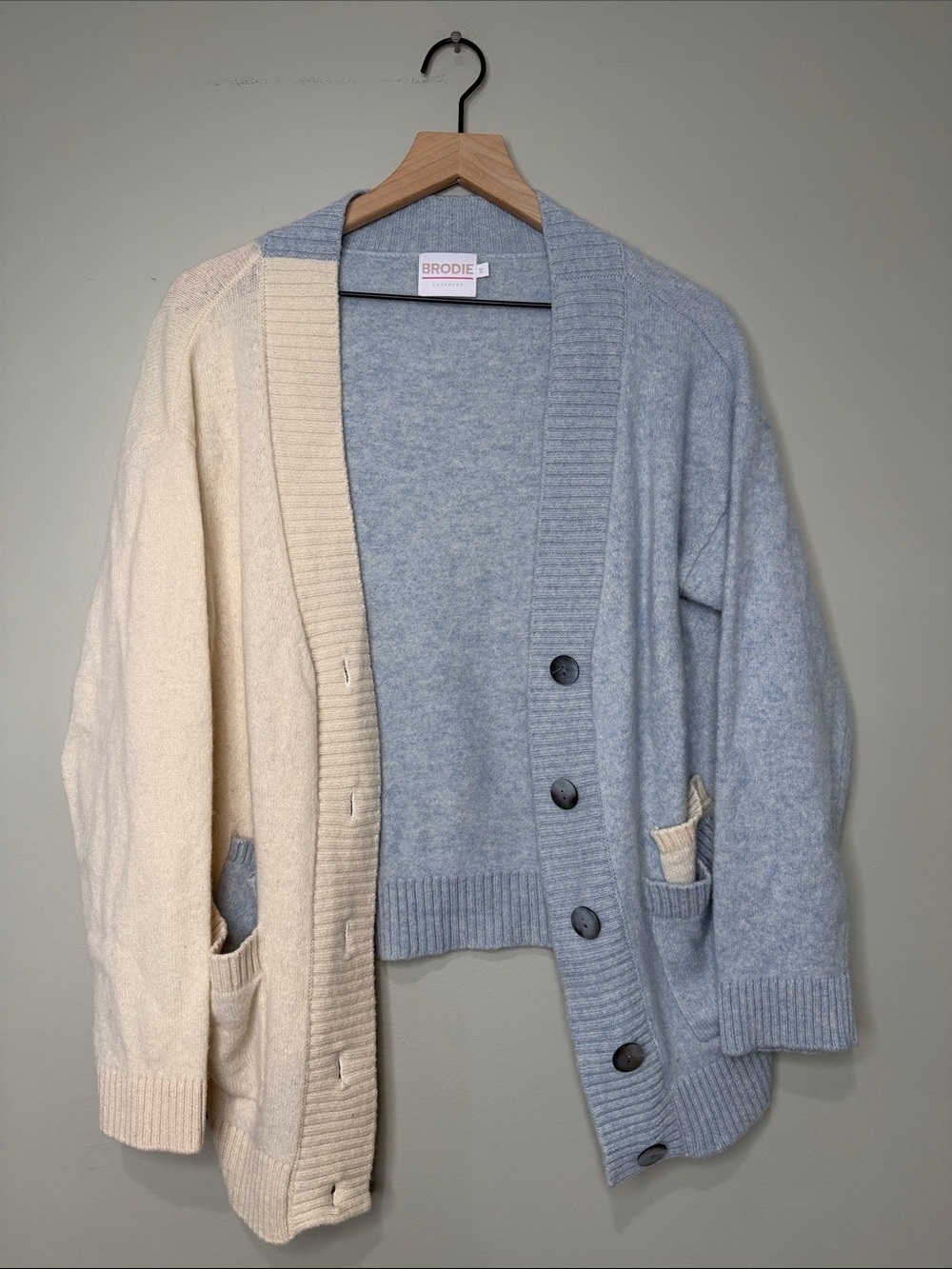 Brodie Cashmere colorblock button-front cardigan Medium